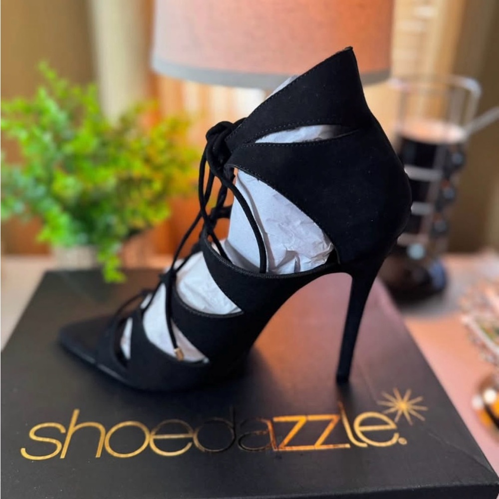 Shoe Dazzle Black Lace-Up Heels